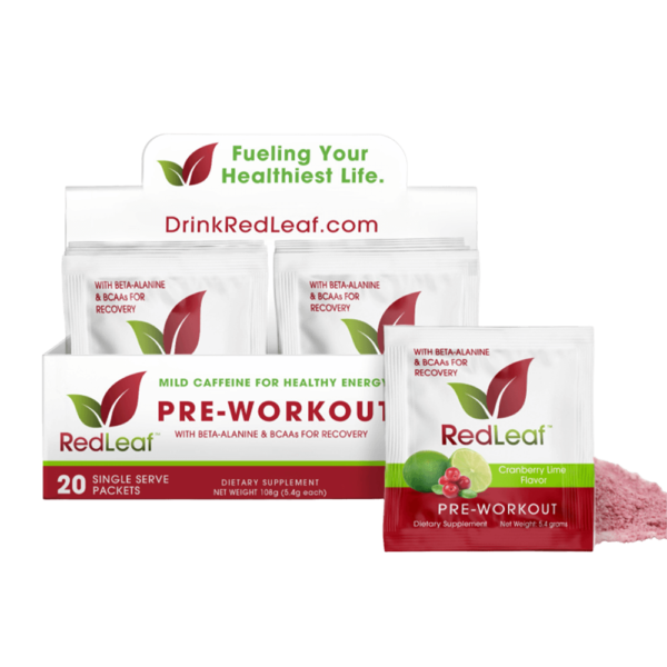 Red Leaf Pre Workout in single serve packets